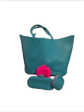 🔥BEACH BAG 4pc Set Turquoise Silicone Tote Bag with Matching Pouch's